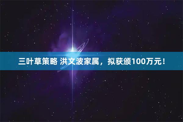三叶草策略 洪文波家属,拟获颁100万元!